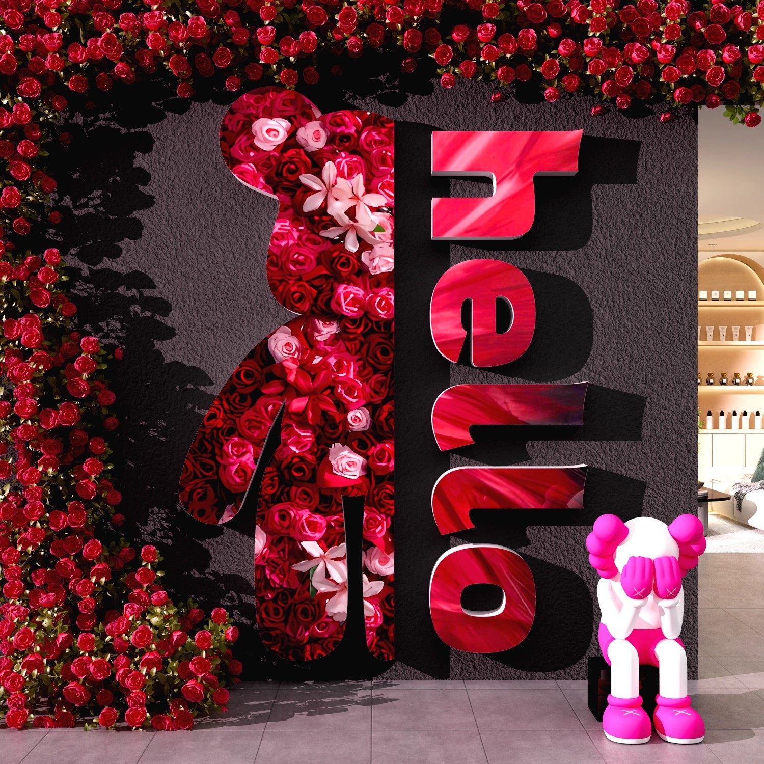 网红打卡公仔拍照区美容院店花墙面装饰造背景布置氛围形象高级感,淘宝优惠券,粉丝福利购,淘宝优惠卷