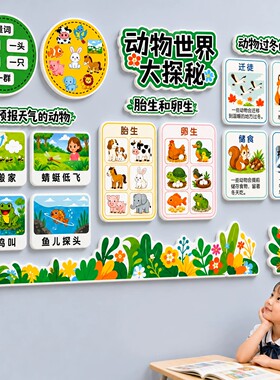 动物世界文化主题墙贴幼儿园墙面装饰环创成品走廊楼梯黑板报布置