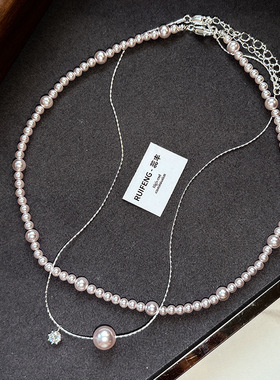 法式曼塔玫瑰色S家珍珠镶钻项链女款双层叠戴精致锁骨链2025新款