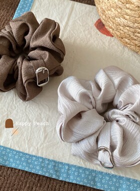 韩系INS马尾辨发绳金属徽标高级感米色盒装发圈秋冬小肠发圈发饰