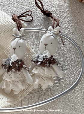 森系手工布艺动物挂件可爱兔子青蛙猫咪小熊配饰长绳项链挂饰批发