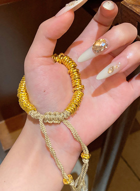 古法沙金盘缠手串女金色碎金子编织手链手绳金色碎碎礼物百搭手饰