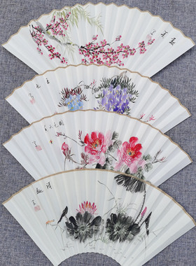 寸纯手绘宣纸折扇中国古风水墨画