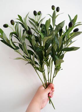 橄榄枝叶仿真花装饰摆件高档假花高级感客厅仿真绿植树叶婚庆叶子