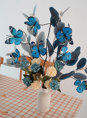 假花仿真花蝴蝶尤加利客厅摆设餐桌摆花装饰花艺摆件仿生干花花束