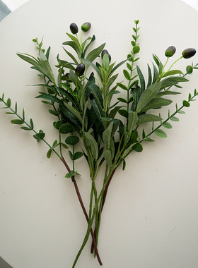 绿植树叶创意北欧风陶瓷花瓶家居装饰品仿真花假花橄榄枝花艺摆件