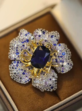 法式珠宝工艺莫吉托渐变蓝色花朵胸针胸花优雅知性西装外套别针批