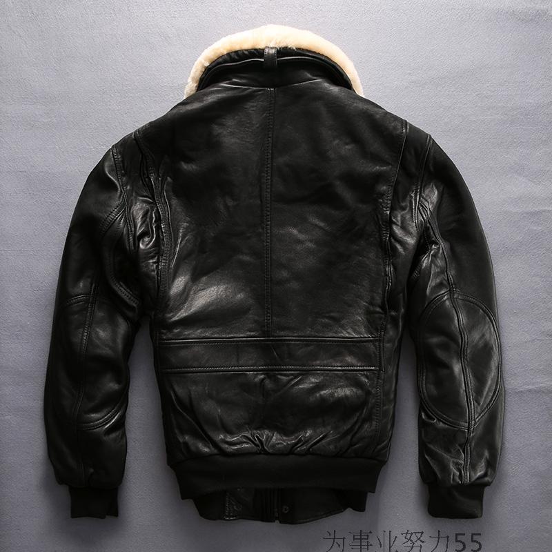 AVFLY男士真皮皮衣 羊毛领A2飞行服夹克进口绵羊皮皮衣男加大外套 - 图1