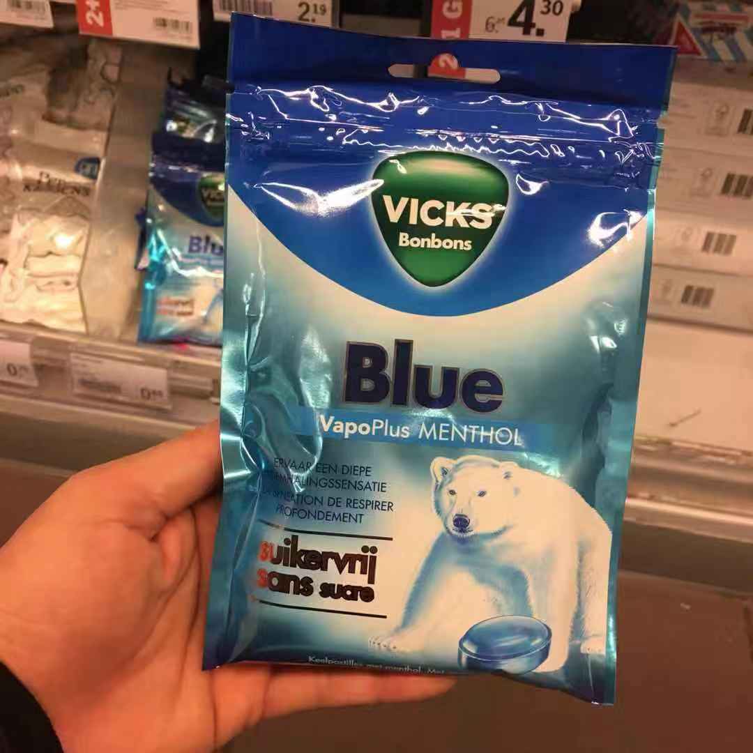 现货荷兰德国Vicks Blue大白熊无糖薄荷糖强劲清凉润喉糖清新口气-图0