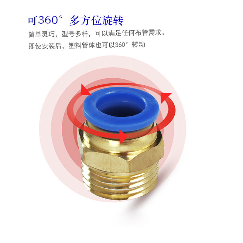 塑料快速快插螺纹直通接头PC6/8/10-01/02/03/04气动气管外牙气嘴