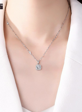 ECETOWIH莫桑石方包纯银项链女士