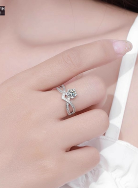 ECETOWIH莫桑钻纯银戒指个六爪皇