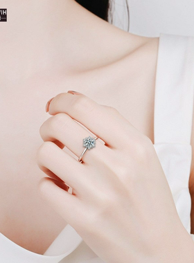 ECETOWIH莫桑钻S925纯银戒指女小