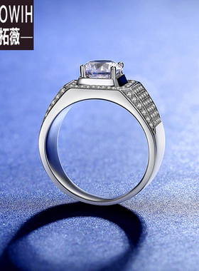 ECETOWIH纯银经典霸气莫桑石男戒