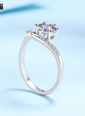 ECETOWIHS925银六爪戒指女镶嵌莫