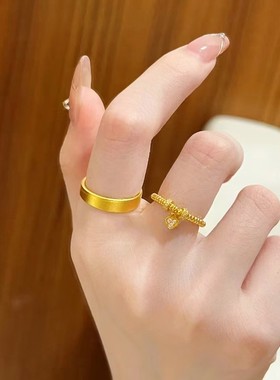 古法素圈宽版戒指男女情侣款碎碎冰面越南沙金仿真黄金轻奢高礼品