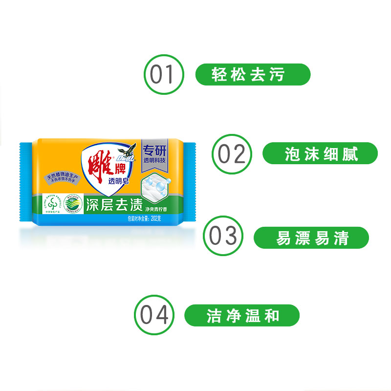 雕牌肥皂202g单块独立装透明皂整箱批24块超强去污除菌香皂洗衣皂-图2