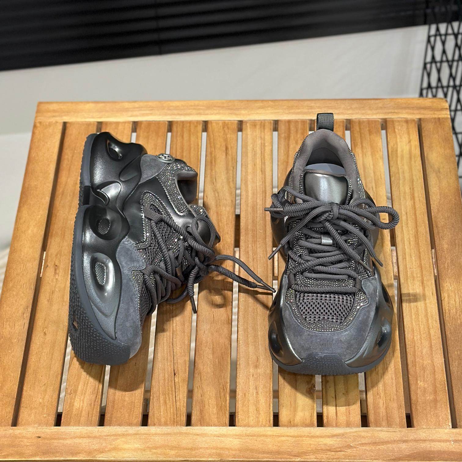 欧洲站水钻黑色真皮老爹鞋女2025新款秋季厚底轻便增高6cm休闲鞋,淘宝优惠券,粉丝福利购,淘宝优惠卷