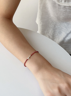 OPs盛夏果实天然红玛瑙纯银樱原创小众设计感串珠手链本命年好运