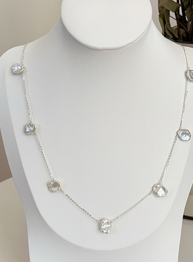 OPs自制韩国ribbonbit炫亮天然淡水巴洛克花瓣珍珠满天星纯银项链