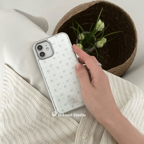 韩国ins小众高级感小清新蓝色碎花指环电镀银边壳适用iphone17/16promax苹果15promax/13/14全包手机保护套 - 图1