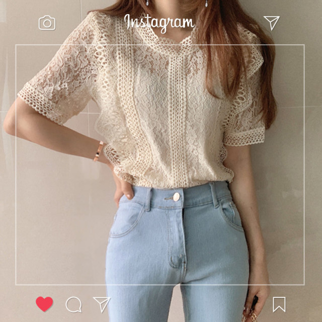 ຮູບແບບ hook ໃຫມ່ hollow lace super fairy ແລະເສື້ອແບບ versatile