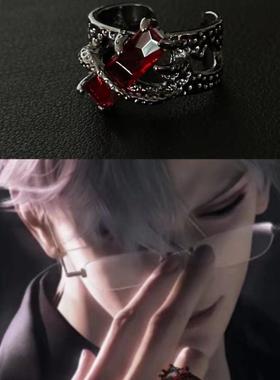 秦彻同款戒指暗黑男女黑红皓石