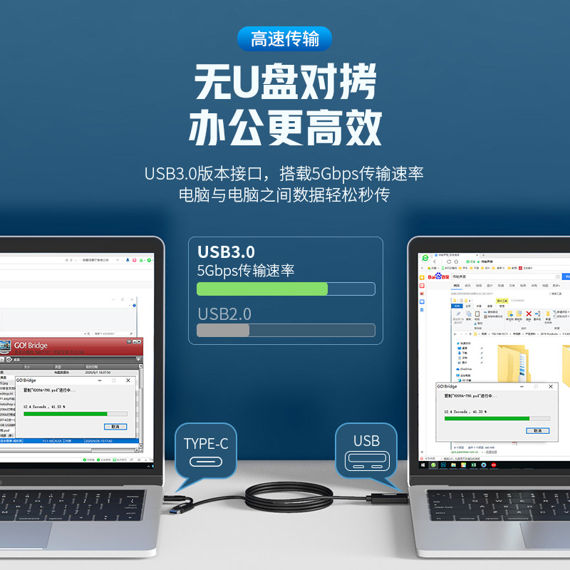 优越者usb3.0对拷线公对公电脑数据互传Type-C连接线电脑鼠键共享