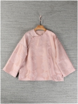 Good and unique elegant temperament Jedi Heavy Double Layer Genuine Silk Pale Pink Inclined Doorman Chinese Blouse WY8328