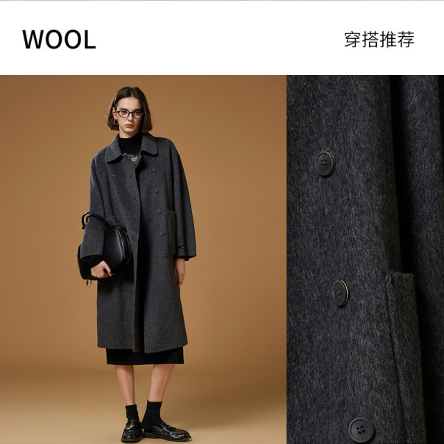 IVYKKI艾维气质中长款毛呢外套女百搭时尚呢子大衣2025年秋冬新款