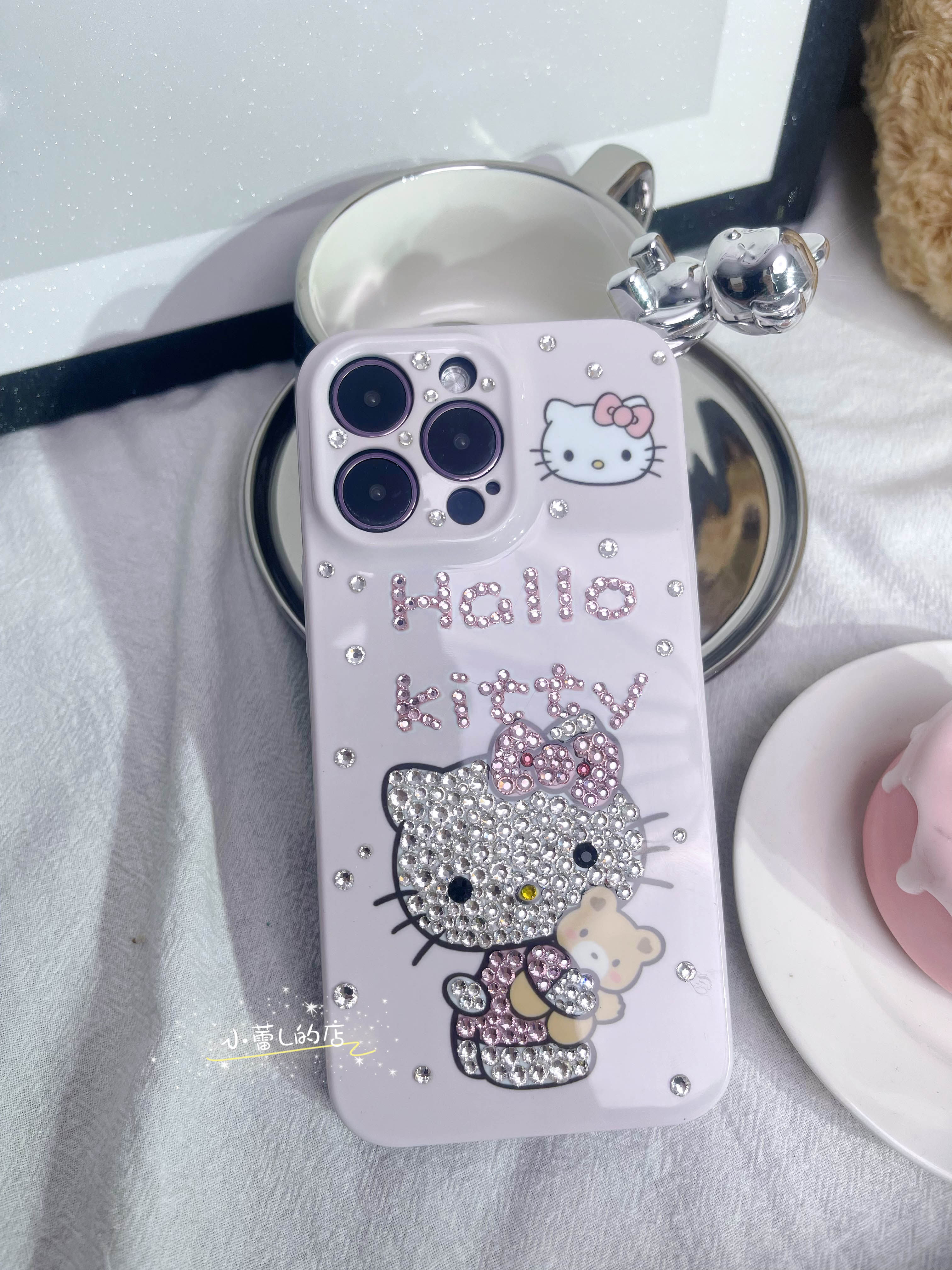 可爱KT猫贴钻手机壳苹果14promax情侣ins卡通13pro水钻网红创意套,淘宝优惠券,粉丝福利购,淘宝优惠卷