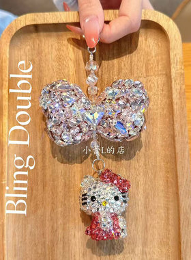 重工超大蝴蝶结水钻kitty挂件手机挂件包包挂件钥匙挂件kt手机链