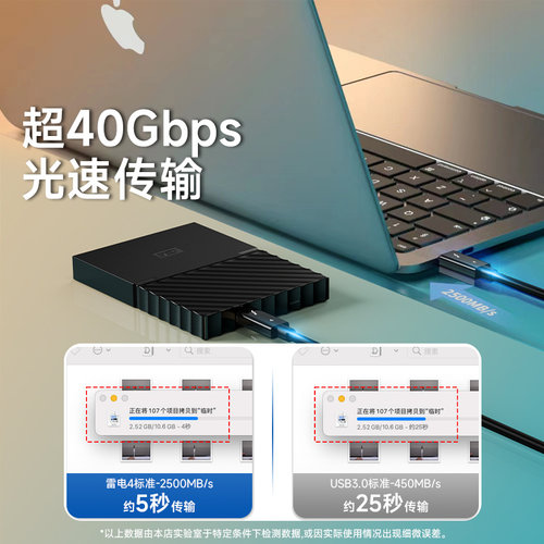 Thunderbolt雷电4全功能5数据线100W快充线40Gbps高速传输硬盘mac连接8K高清投屏加长2.5/3米显卡坞双头typec - 图1