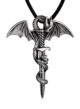 欧美时尚复古翼龙缠绕宝剑金属个性项链 朋克摇滚风龙之剑毛衣链