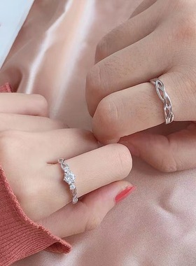 绾青丝情侣戒指男女一对活口爱交