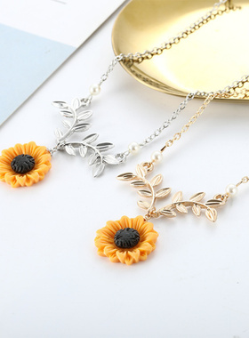 创意饰品 外贸热卖项饰仿珍珠太阳花项链女气质时尚向日葵吊坠