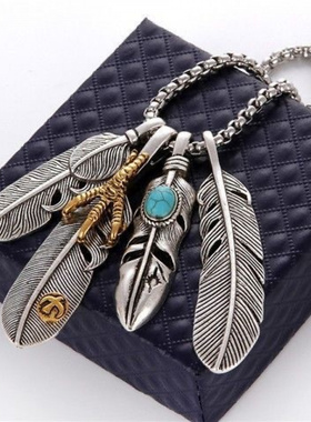 羽毛4件套项链ins男潮个性嘻哈街头吊坠百搭时尚长款毛衣链配饰女
