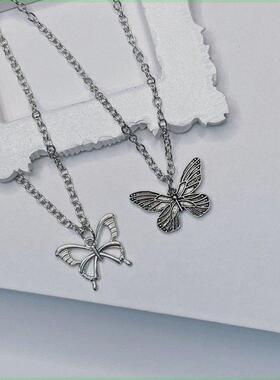 韩版复古缕空蝴蝶项链ins女嘻哈