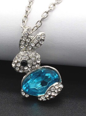 日韩女饰品可爱满钻小兔子项链地