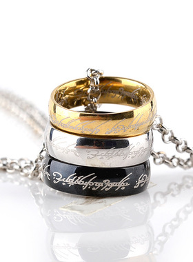 欧美爆款男潮圆形戒指项链时尚魔戒刻字男式款项链指环王