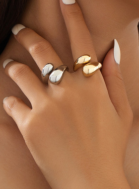 水滴不规则戒指欧美跨境新款开口