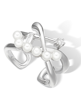 流光珍珠戒指叠戴精致小众设计