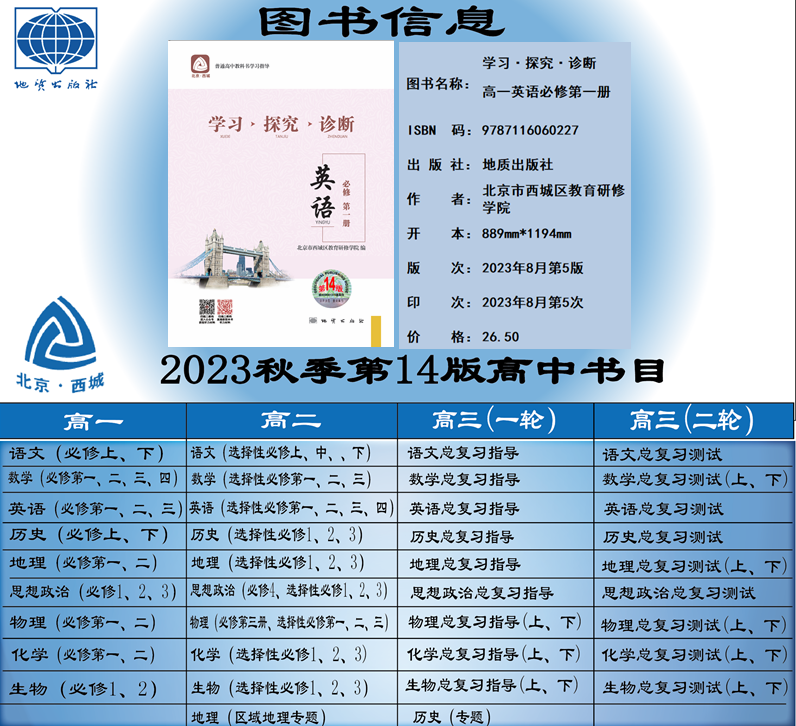 现货2024新版北京西城学习探究诊断高中一年级语文数学英语物理化学政治历史地理生物必修选择性必修第一二三册必修1234上下第14版 - 图0