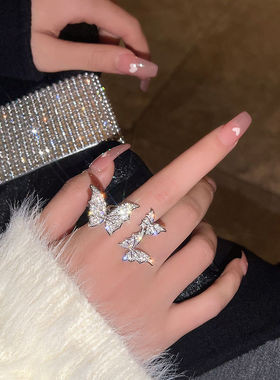 冷淡风微镶锆石蝴蝶开口食指戒小众轻奢气质个性戒指时尚百搭指环