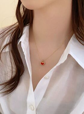 红色爱心钛钢项链女2025新款爆款轻奢小众锁骨链吊坠高级感配饰品