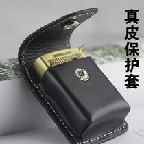 Manufacturer direct sale black kerosene lighter leather cover handmade genuine leather lighter sleeve creative gift
