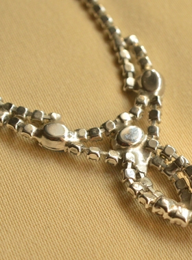 中古首饰 浅蓝色莱茵石项链 成色新