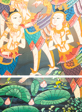 东南亚风格神话人物手绘木板画