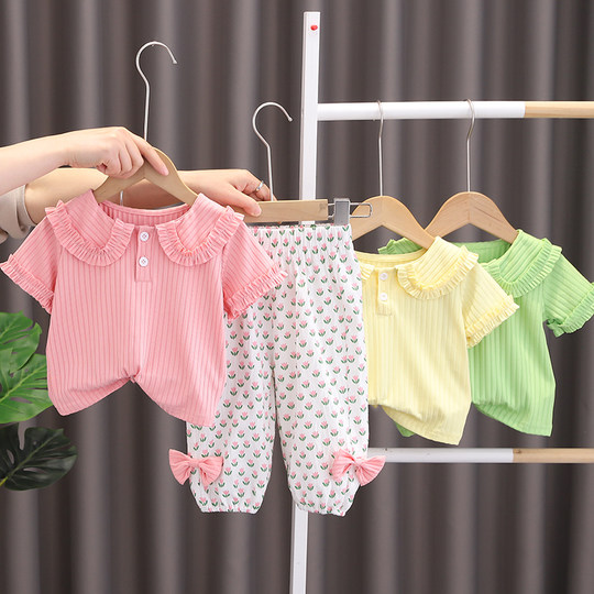 女童套装夏季短袖2025新款夏装洋气时髦薄款儿童网红宝宝纯棉衣服