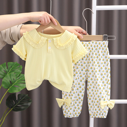 女童套装夏季短袖2025新款夏装洋气时髦薄款儿童网红宝宝纯棉衣服